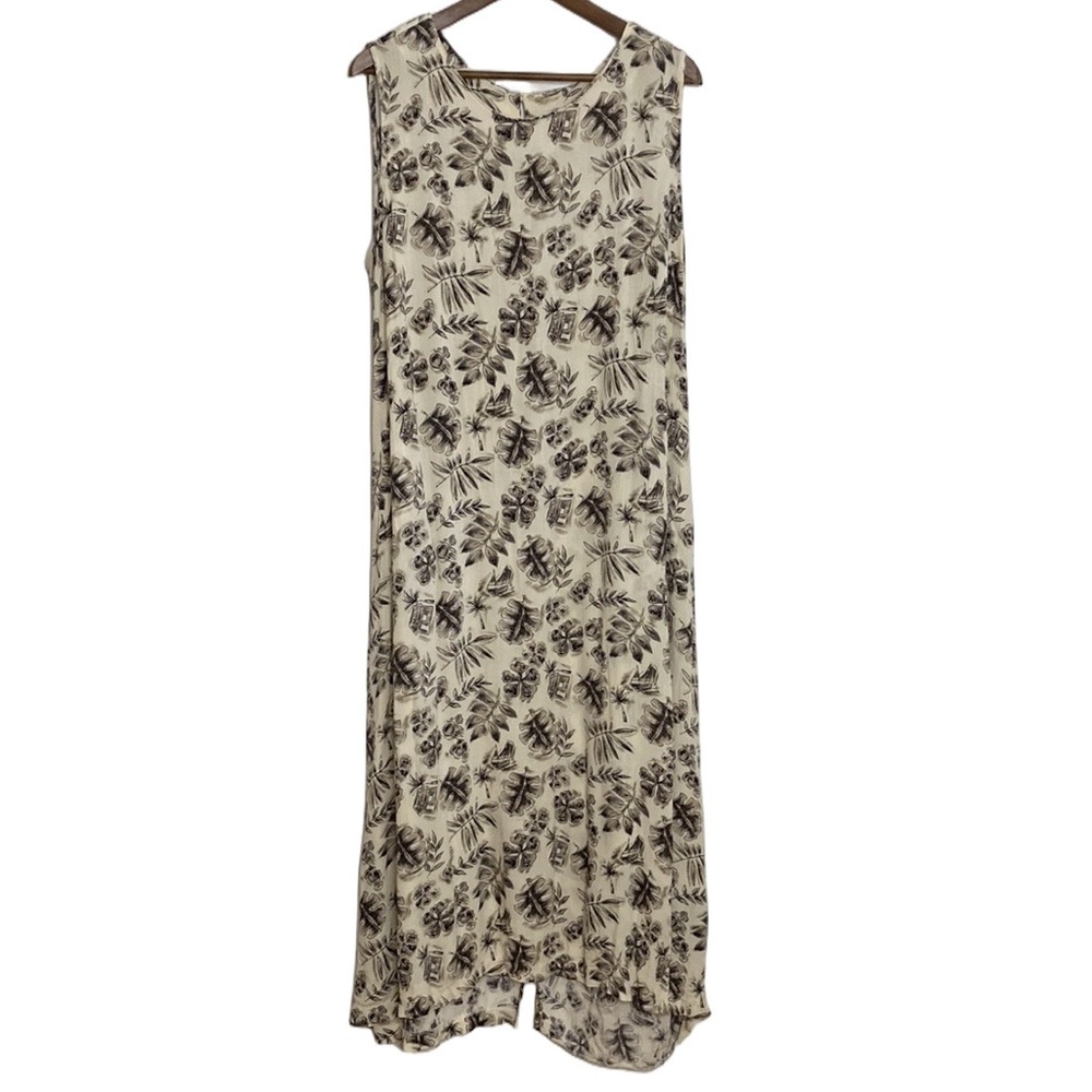 Vintage Northern Reflections Dress Womens 2XL Beige Brown Floral Maxi Sleeveless